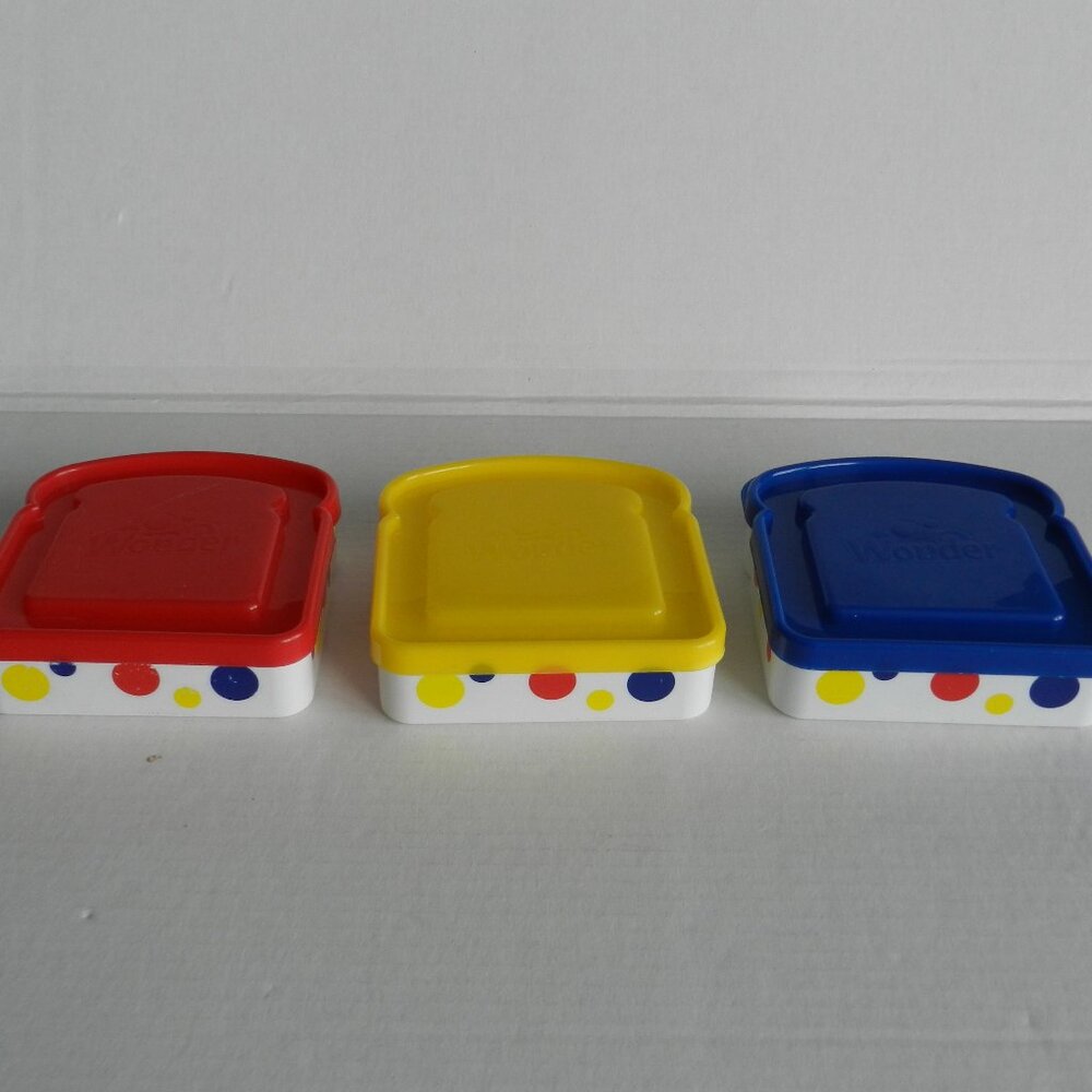 Red, Yellow and Blue Wonder Bread Sandwich Packer School Lunches Box Plastic